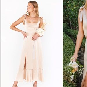 Show Me Your Mumu Claire Midi Dress Champagne Luxe Satin L
